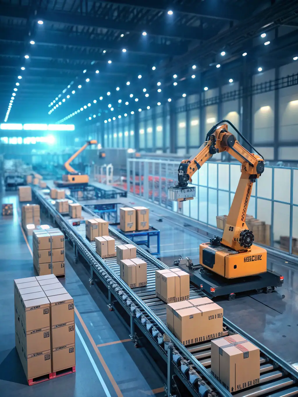 A high-tech warehouse with automated storage and retrieval systems, showcasing Track Logis Bol's smart warehousing capabilities.