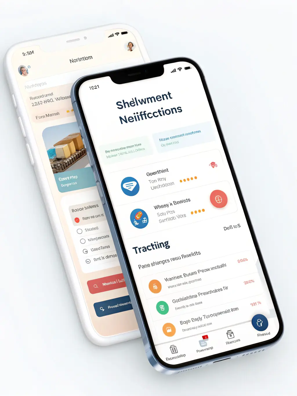 A modern, user-friendly mobile app interface displaying shipment status updates and delivery notifications, emphasizing ease of use and accessibility.