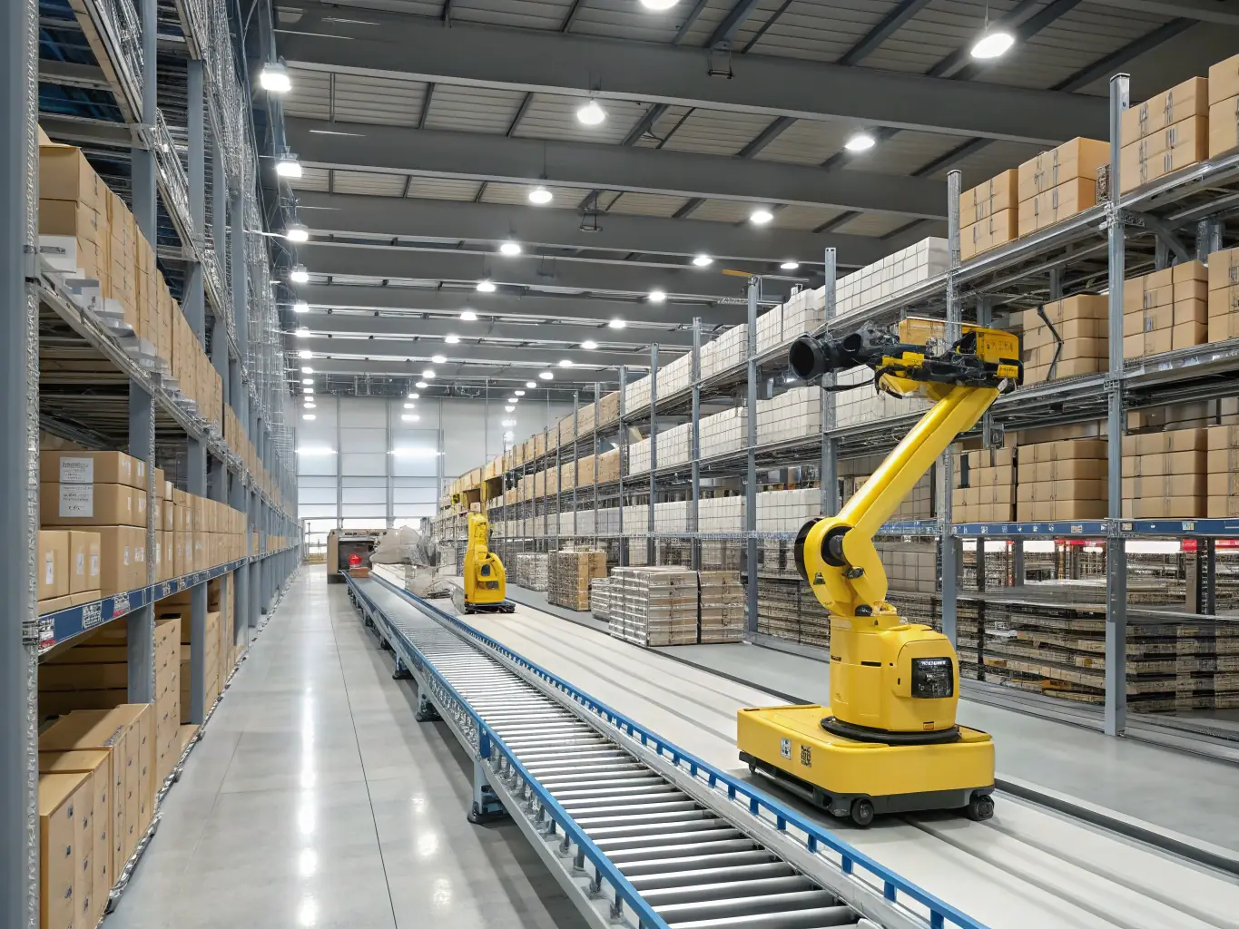 A high-tech warehouse with automated storage and retrieval systems, showcasing the smart warehousing capabilities.