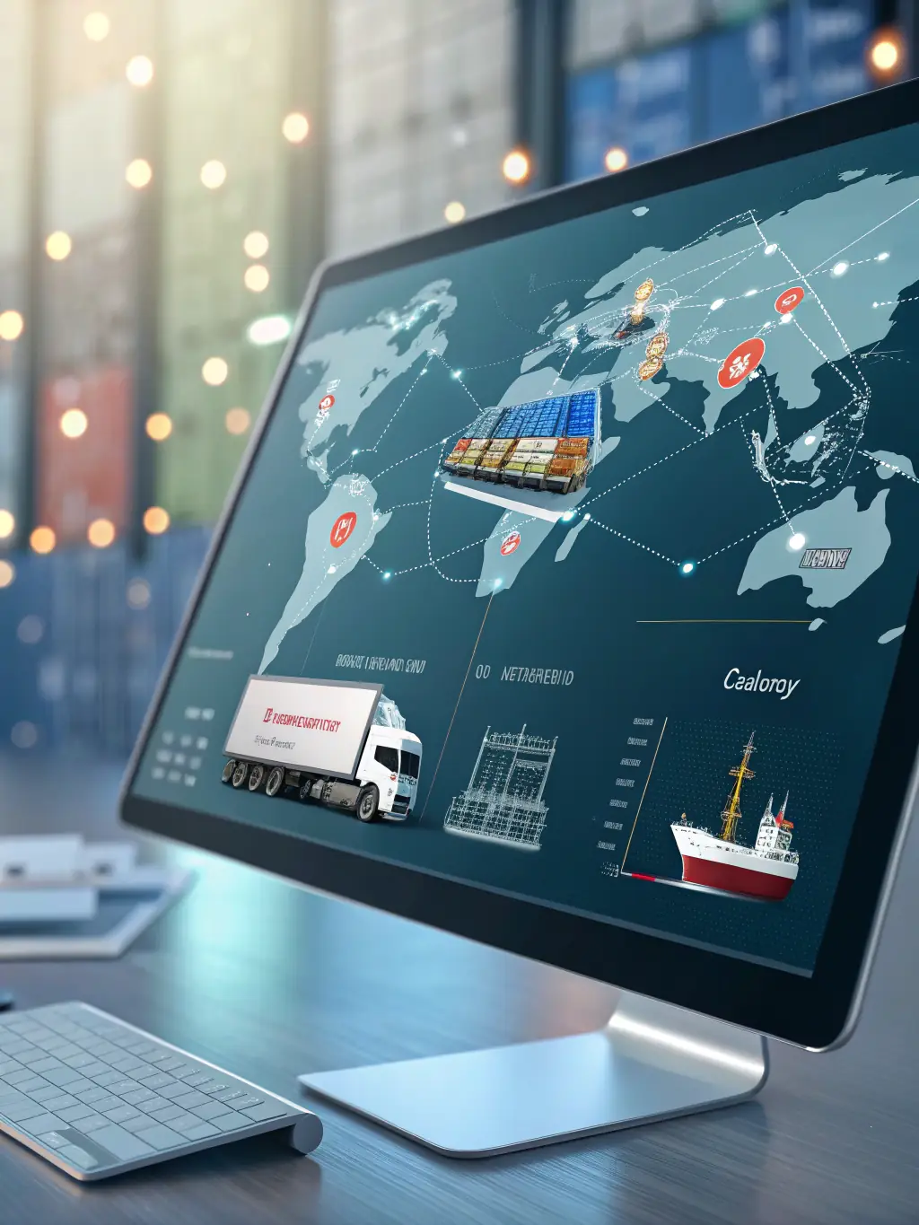 An interactive map showing live locations of delivery trucks with real-time updates, emphasizing Track Logis Bol's real-time shipment tracking service.